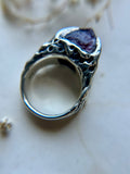 Parok Tournaline/ Facetes Pink Sapphire/ Faceted Blue Sapphire Sterling Silver Ring Size 9