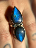 Double Labradorite Sterling Silver Ring Size 10.5