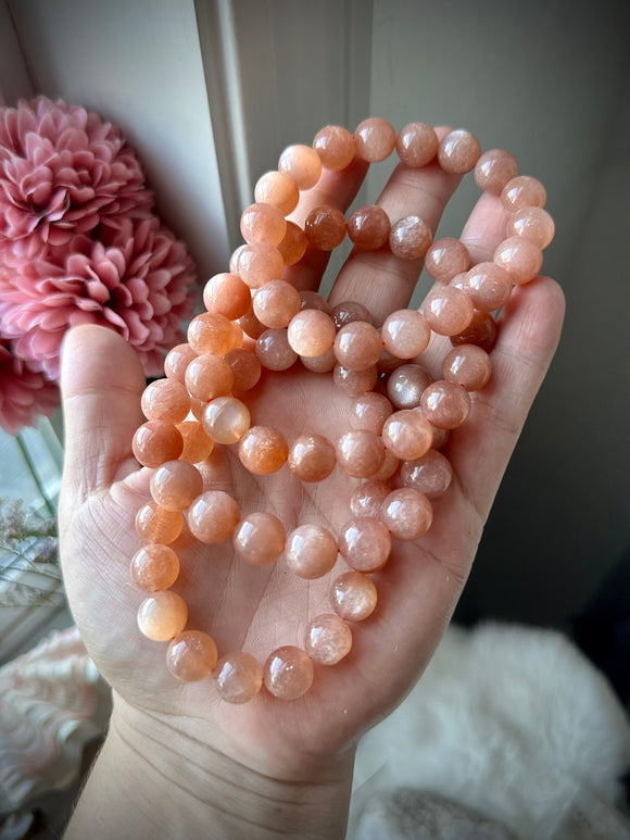 Peach Moonstone Gemstone Beaded Bracelet