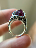 Parok Tournaline/ Facetes Pink Sapphire/ Faceted Blue Sapphire Sterling Silver Ring Size 9