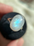 Rainbow Moonstone Sterling Silver Ring Size 10