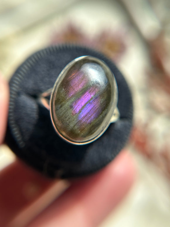 Rare Purple Labradorite Sterling Silver Ring Size 11