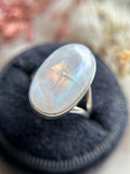 Rainbow Moonstone Sterling Silver Ring Size 7.5