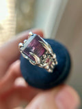 Parok Tournaline/ Facetes Pink Sapphire/ Faceted Blue Sapphire Sterling Silver Ring Size 9
