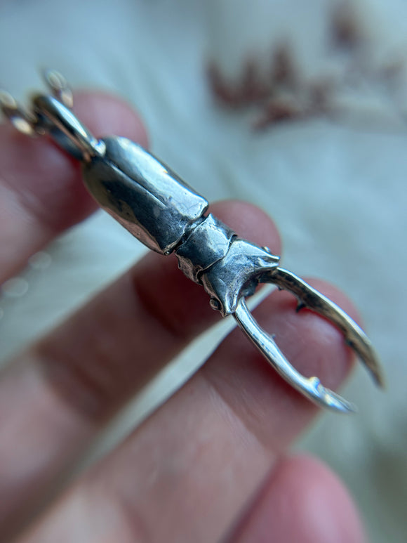 Stag Beetle Sterling Silver Necklace