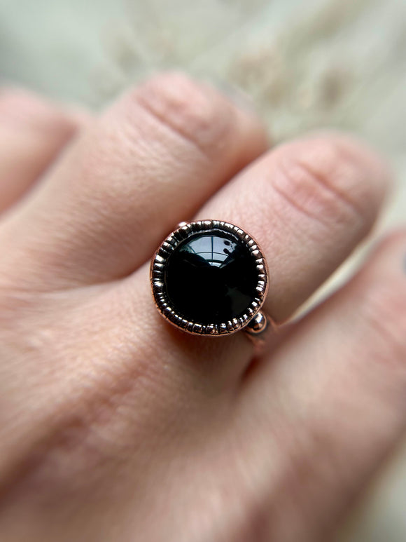 Black Onyx Copper Ring Size 8.5
