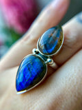 Double Labradorite Sterling Silver Ring Size 8.25