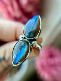 Double Labradorite Sterling Silver Ring Size 5