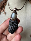 Tibetan Tektite/ Grey Moonstone/ UV Reactive Copper Necklace