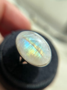 Rainbow Moonstone Sterling Silver Ring Size 9