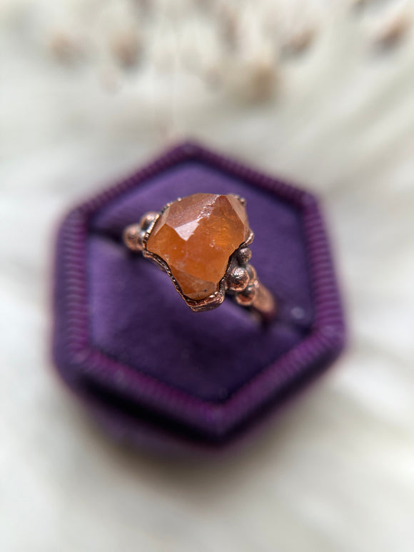 Raw Hessonite Garnet Copper Ring Size 7