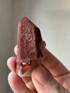 Red Hematite Quartz Crystal Point From Morocco