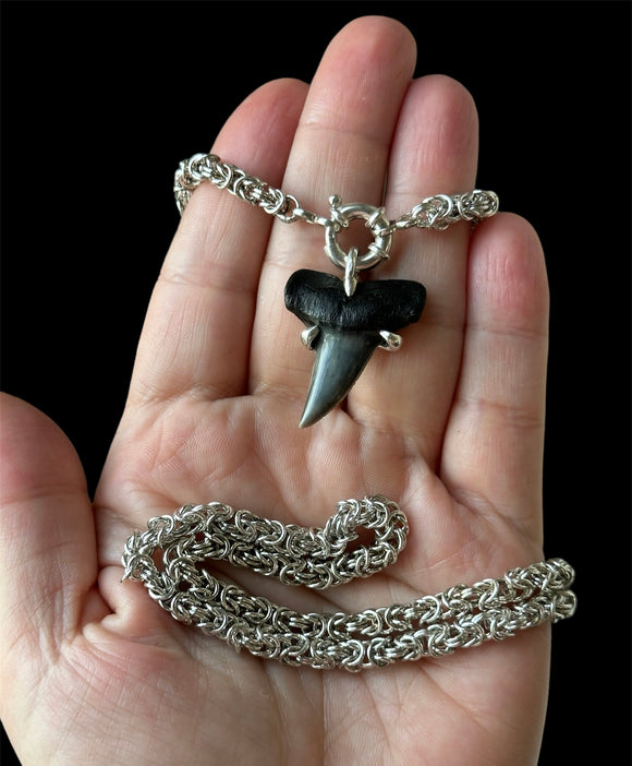 Handmade Fossil Mako Shark Tooth Sterling Silver Necklace