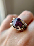 Parok Tournaline/ Facetes Pink Sapphire/ Faceted Blue Sapphire Sterling Silver Ring Size 9