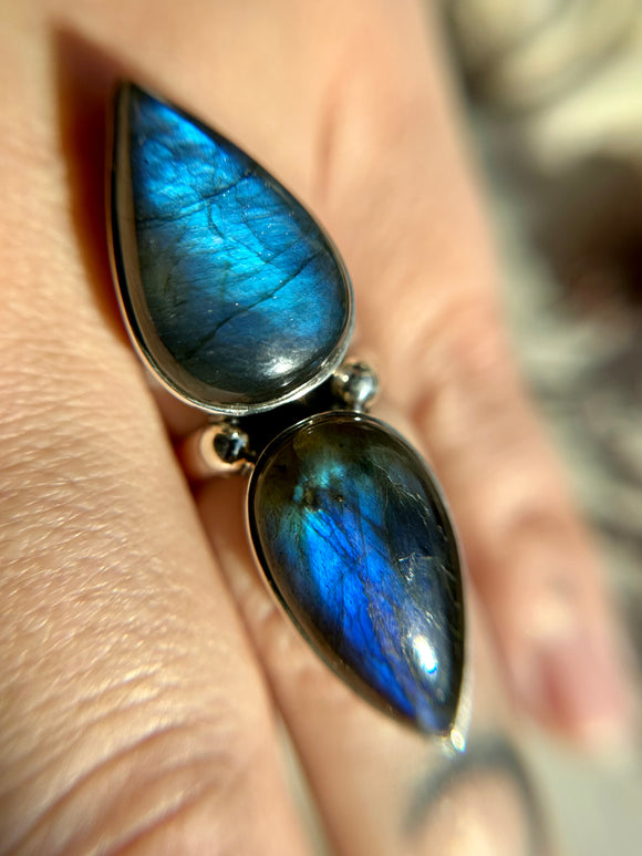 Double Labradorite Sterling Silver Ring Size 8.5