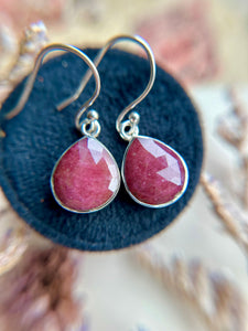 Rose Cut Pink Sapphire Sterling Silver Earrings