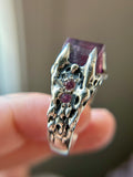 Parok Tournaline/ Facetes Pink Sapphire/ Faceted Blue Sapphire Sterling Silver Ring Size 9