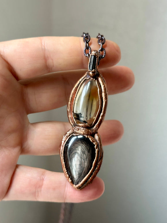 Rare Hollandite In Citrine/ Hypersthene/ Tourmaline Copper Necklace
