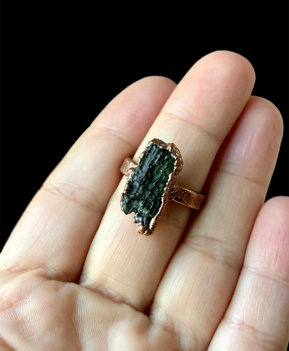 Moldavite Copper Ring Size 9