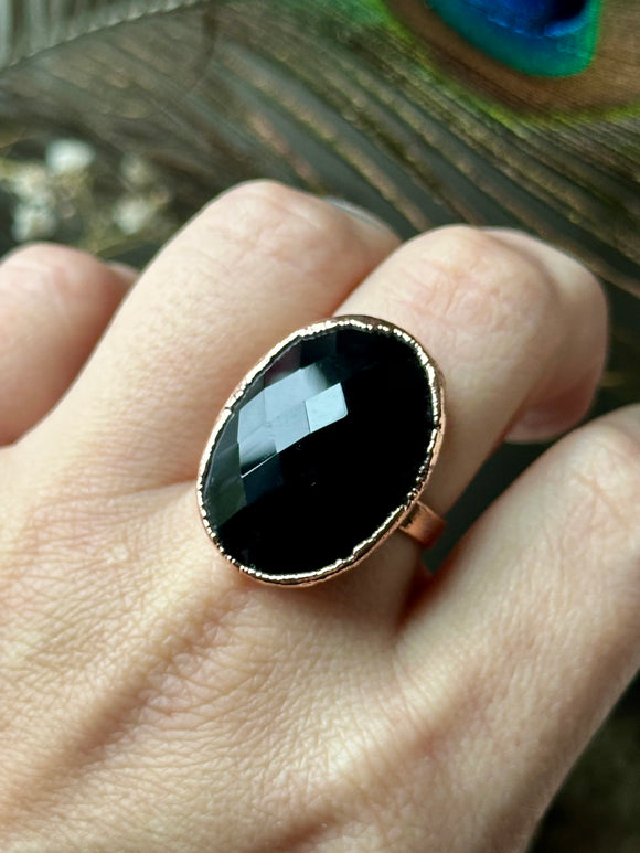 Black Onyx Copper Ring Size 10