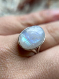 Rainbow Moonstone Sterling Silver Ring Size 7.5