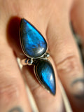Double Labradorite Sterling Silver Ring Size 9