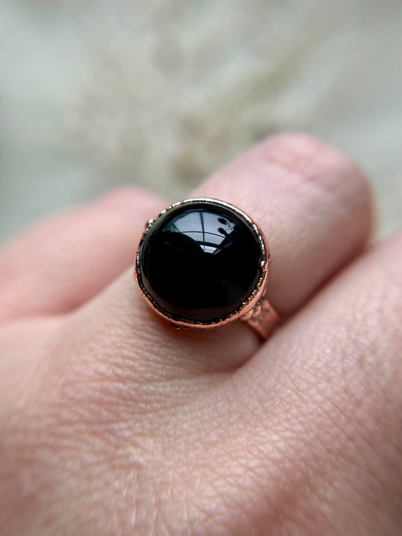Black Onyx Copper Ring Size 7.5