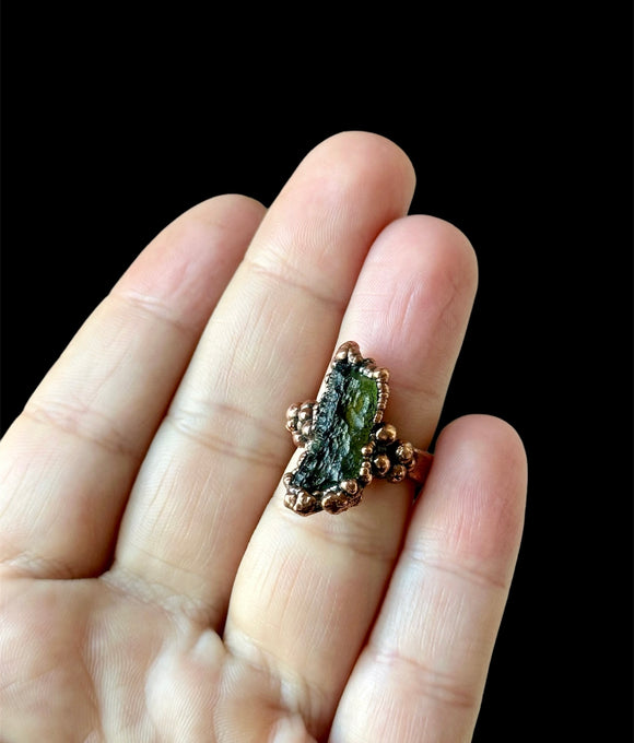 Moldavite Copper Ring Size 5
