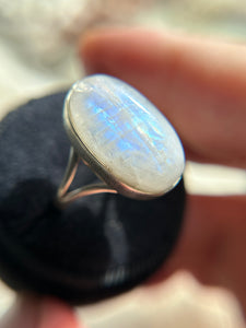 Rainbow Moonstone Sterling Silver Ring Size 8.5