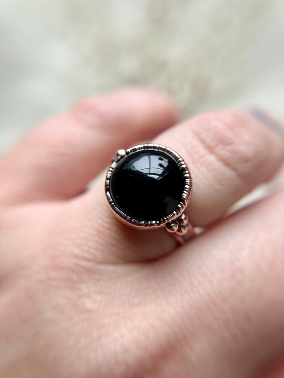 Black Onyx Copper Ring Size 8