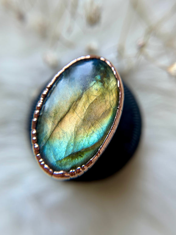 Labradorite Copper Ring Size 9