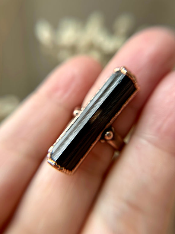 Raw Black Tourmaline Copper Ring Size 7