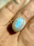 Raimbow Moonstone Sterling Silver Ring Size 9