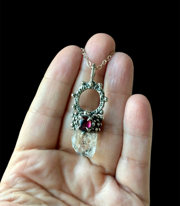Raw Danburite/ Pink Tourmaline Sterling Silver Necklace