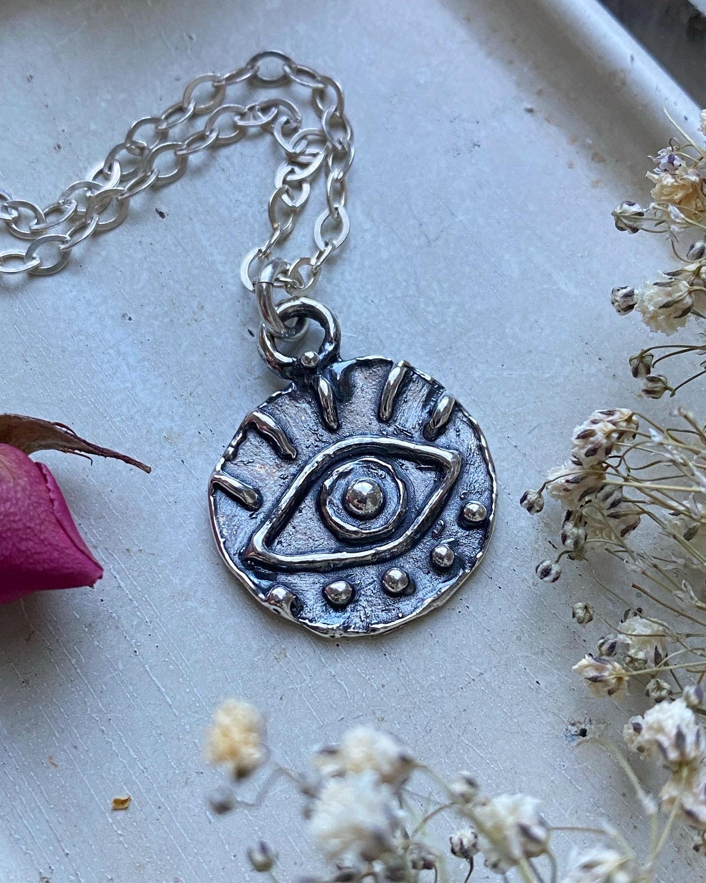 AQUA Sterling Silver Evil Eye Pendant Necklace, 15