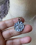 Rustic Evil Eye Charm Sterling Silver Necklace