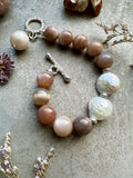 Peach Moonstone & FreshWater Pearl Sterling Silver Bracelet