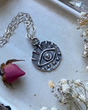 Rustic Evil Eye Charm Sterling Silver Necklace
