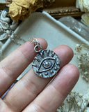 Rustic Evil Eye Charm Sterling Silver Necklace