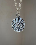 Rustic Evil Eye Charm Sterling Silver Necklace