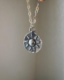 Rustic Solar Charm Sterling Silver Necklace