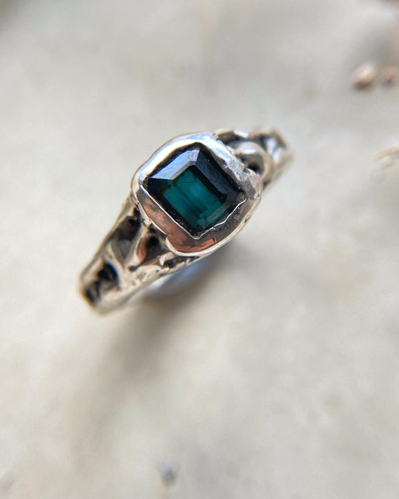 Indicolite Tourmaline Sterling Silver Ring Size 7.5