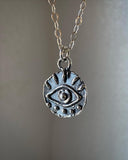 Rustic Evil Eye Charm Sterling Silver Necklace
