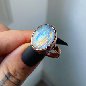 Rainbow Moonstone  Ring Size 8.25