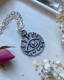 Rustic Evil Eye Charm Sterling Silver Necklace